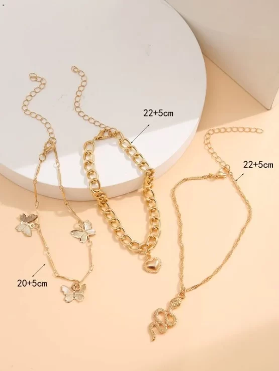 Three Pieces Snake & Butterfly Charm Anklet - Image 3