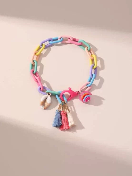 Random Color Shell & Tassel Charm Anklet - Image 2