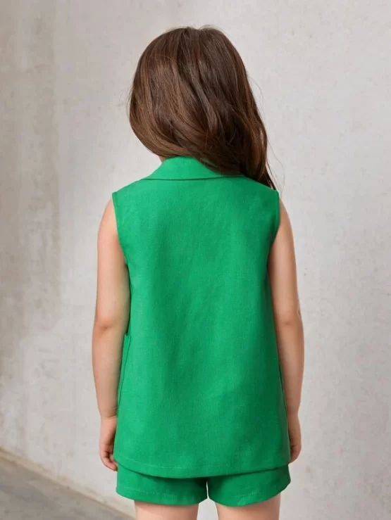 Toddler Girls Dual Pocket Double Button Vest Blazer With Cami Top & Shorts - Image 4