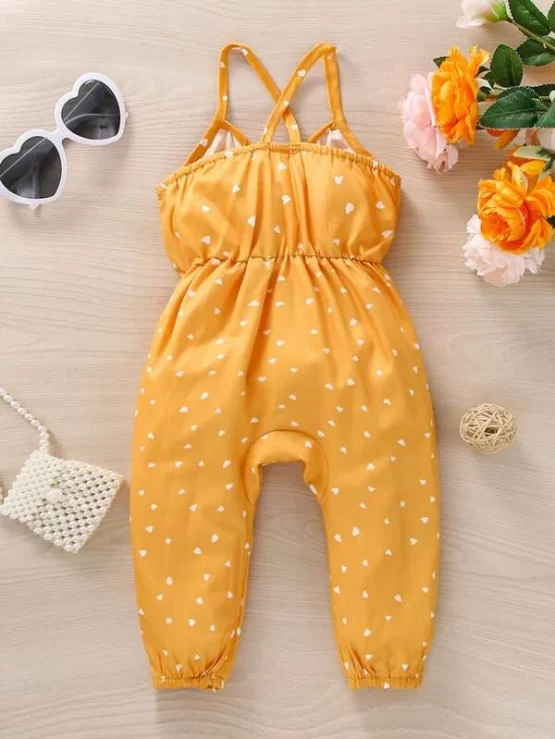 Baby Allover Heart Print Ruched Criss Cross Back Cami Jumpsuit - Image 3