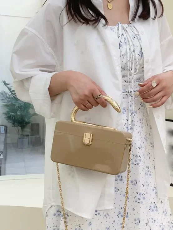 Mini Metal Handle Box Bag With Chain Strap - Image 2