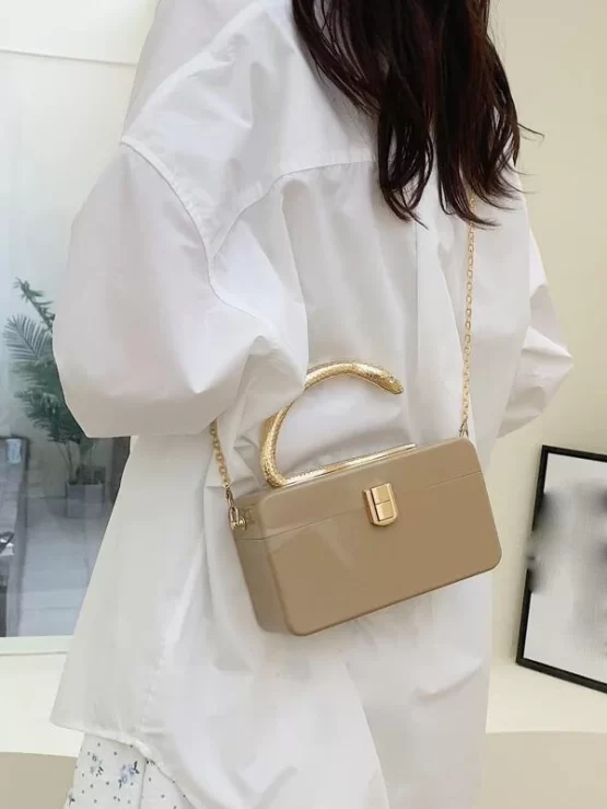 Mini Metal Handle Box Bag With Chain Strap - Image 3