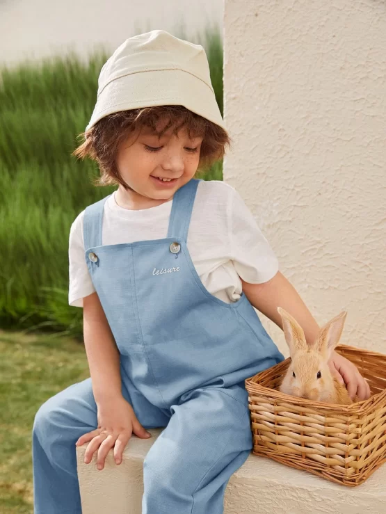 Toddler Boys Round Neck Tee & Letter Pattern Overalls - Image 4