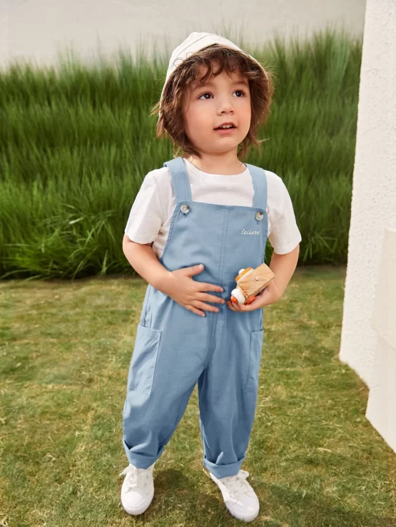 Toddler Boys Round Neck Tee & Letter Pattern Overalls - Image 5