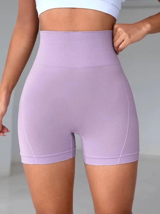 High Waist Skinny Wide Waistband Sports Shorts - Image 3