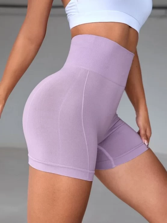 High Waist Skinny Wide Waistband Sports Shorts - Image 2
