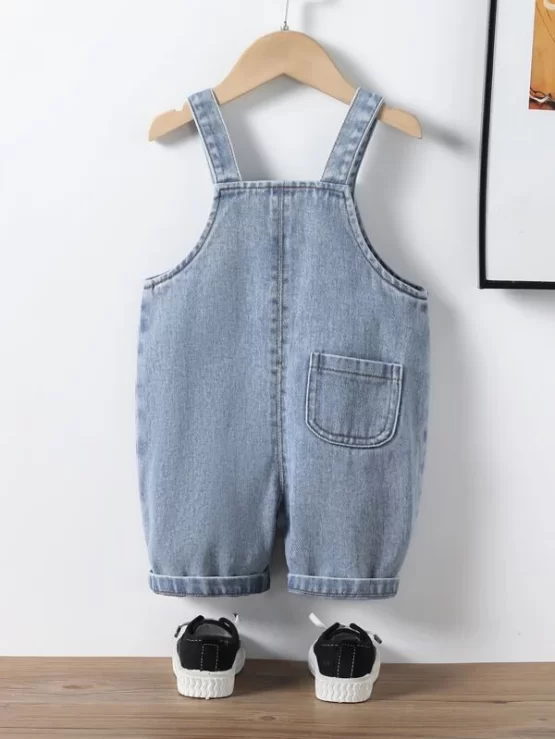 Baby Letter Embroidery Pocket Patched Denim Romper - Image 2