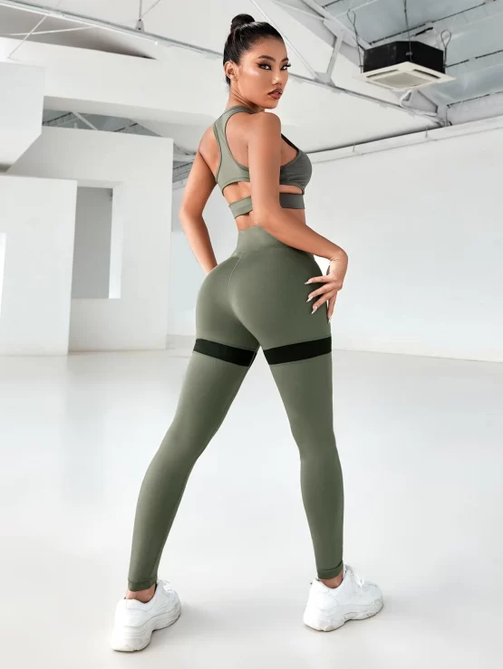 Racer Back Cut Out Contrast Panel Sports Set - Image 2