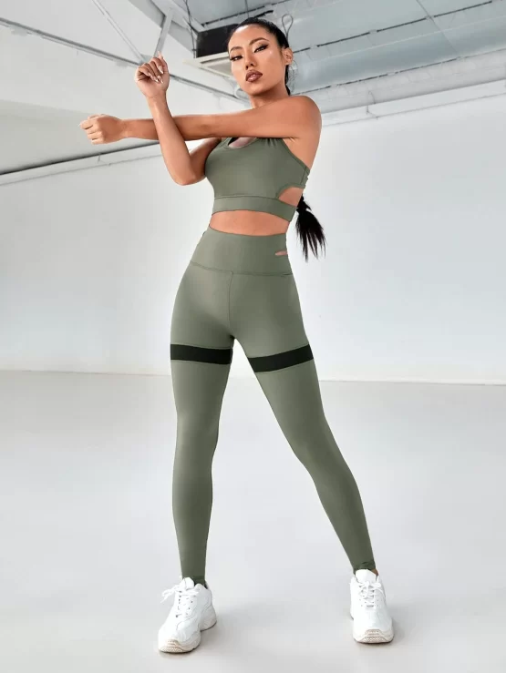 Racer Back Cut Out Contrast Panel Sports Set - Image 3