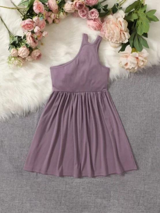 Girls A Line Ribbed Knit One Shoulder Dress - Image 4