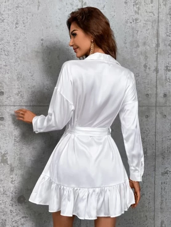 Drop Shoulder Button Front Belted Shirt Dress - Image 2