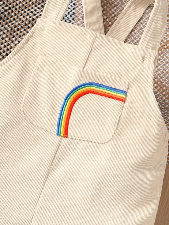 Baby Rainbow Embroidered Patched Pocket Overall Jumpsuit - Image 3