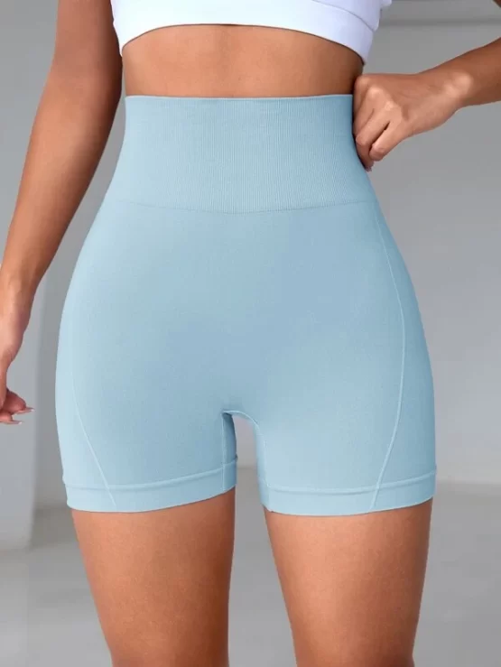High Waist Skinny Wide Waistband Sports Shorts - Image 6