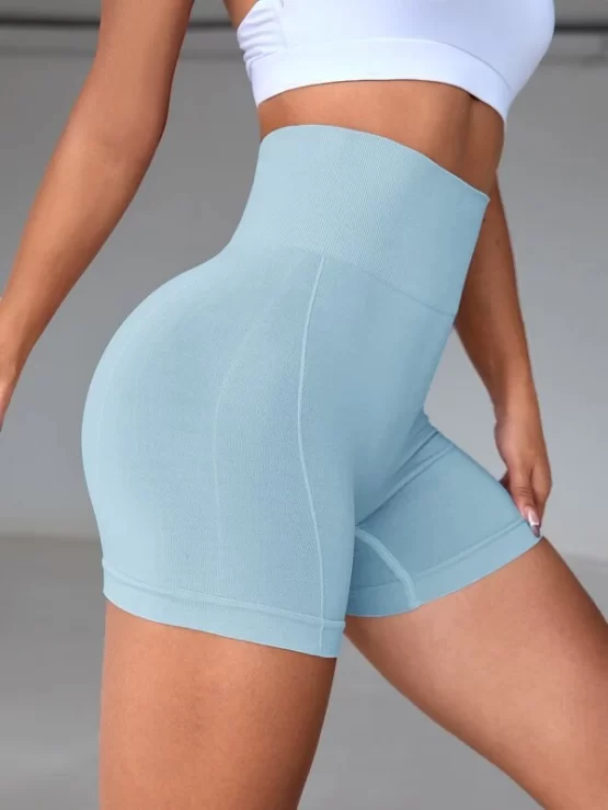 High Waist Skinny Wide Waistband Sports Shorts - Image 7