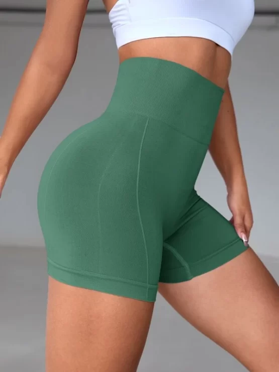High Waist Skinny Wide Waistband Sports Shorts - Image 4