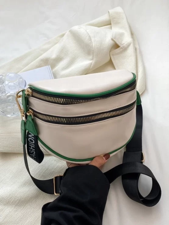 Letter Graphic Contrast Binding Saddle Bag - Image 2