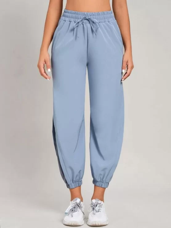 Drawstring Slant Pocket Carrot Sports Waist Pants - Image 3