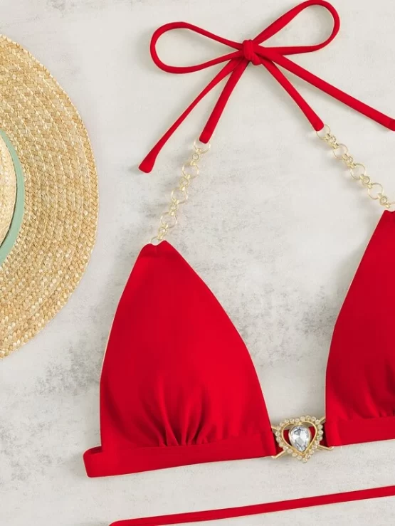 Fake Gem Decor Halter Micro Triangle Bikini Swimsuit - Image 5