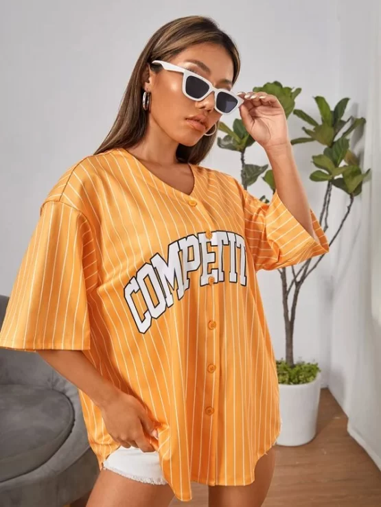 Letter Casual Graphic Striped Drop Shoulder Tee