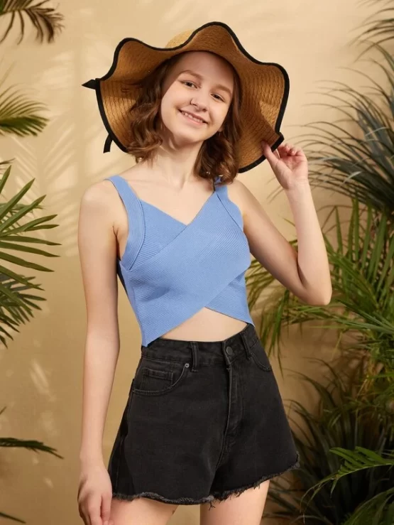 Teen Girls 1 PC Criss Cross Wrap Cami Knit Top