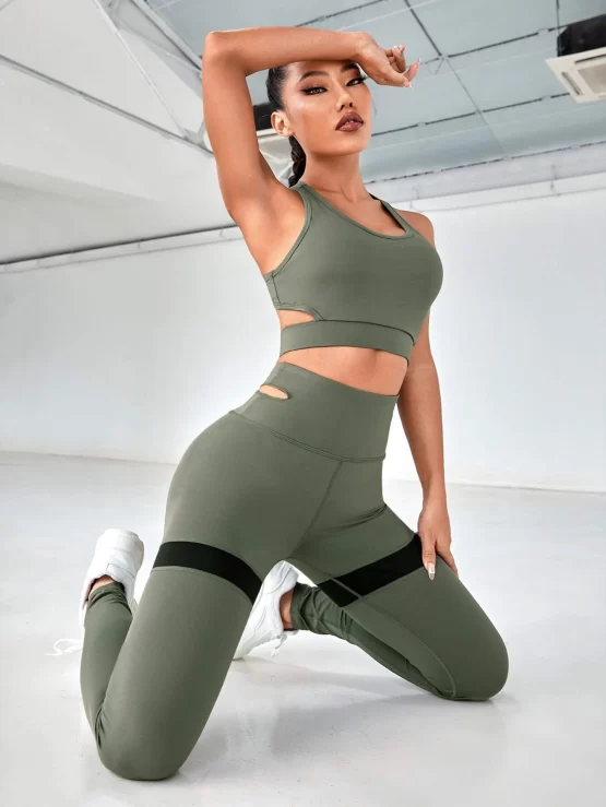 Racer Back Cut Out Contrast Panel Sports Set