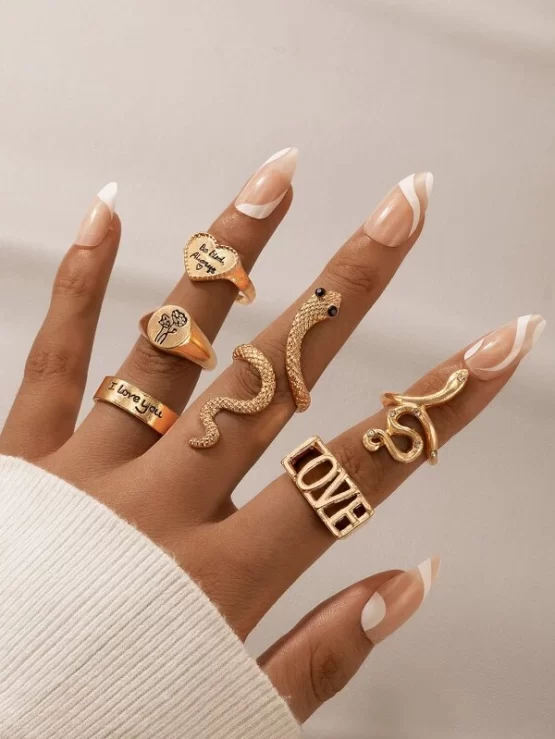 Six Pieces Funky Flowers Heart Snake Design Ring