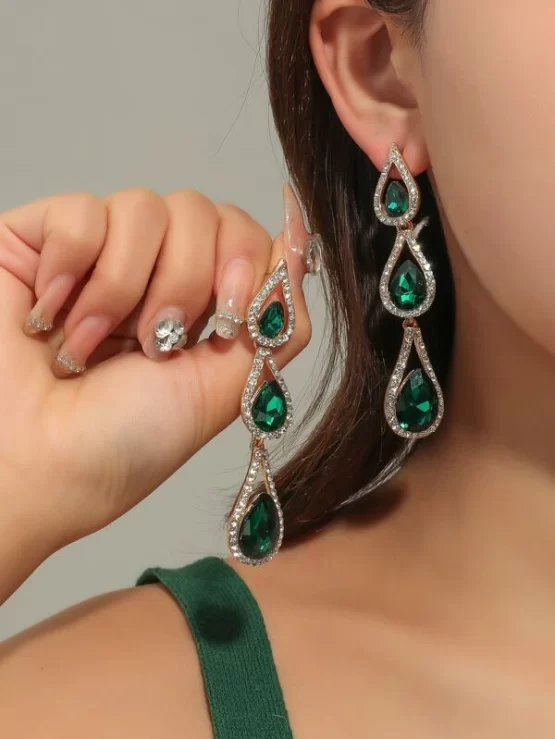 Glamorous Gemstone Rhinestone Decor Earrings