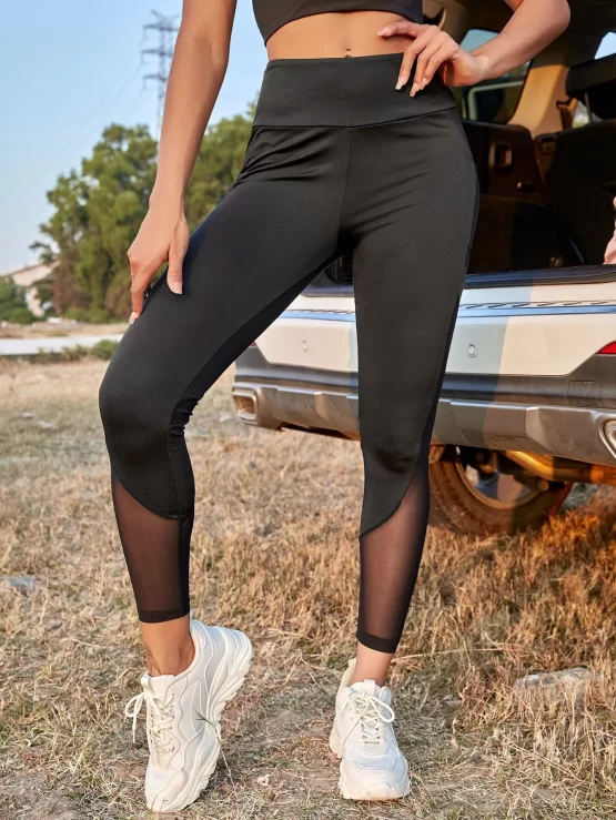 Contrast Mesh Phone Pocket Sports Leggings - Image 5