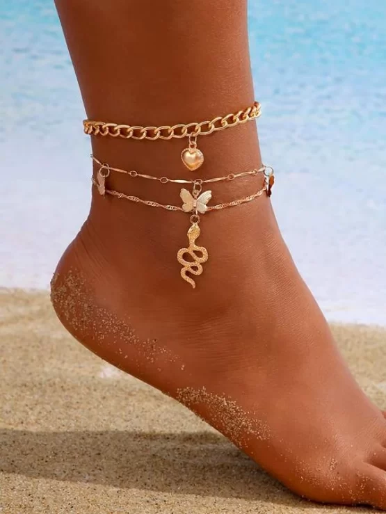Three Pieces Snake & Butterfly Charm Anklet