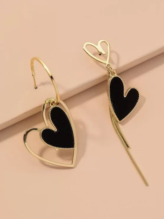 Heart Dangle Charm Mismatched Drop Earrings