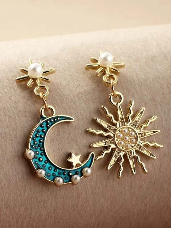 Fashionable Pearls Star Moon Drop Earrings