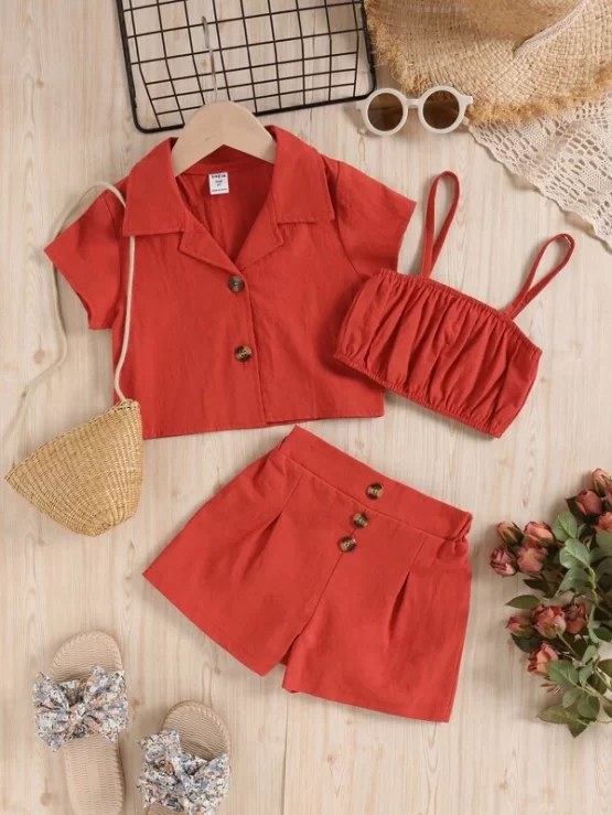 Toddler Girls Ruched Bust Cami Top & Blouse & Shorts