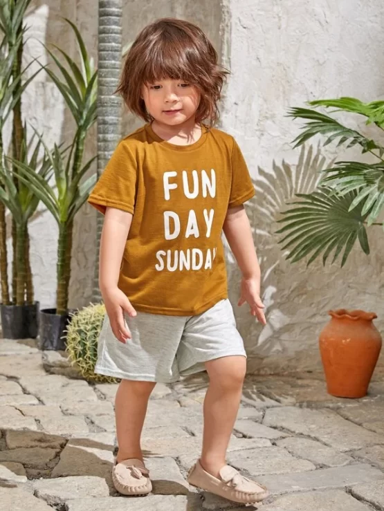 Toddler Boys Casual Slogan Graphic Tee & Shorts