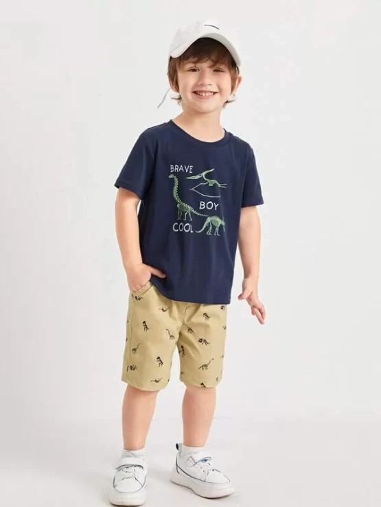 Toddler Boys Dinosaur Letter Graphic Tee & Shorts