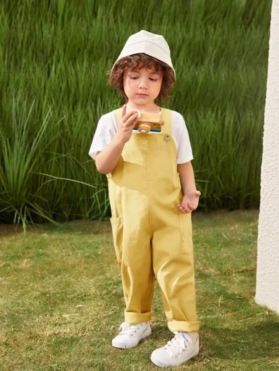 Toddler Boys Round Neck Tee & Letter Pattern Overalls