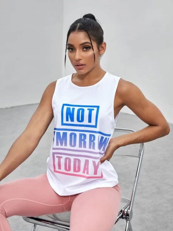 Slogan Graphic Cut Out Back Sports Tank Top