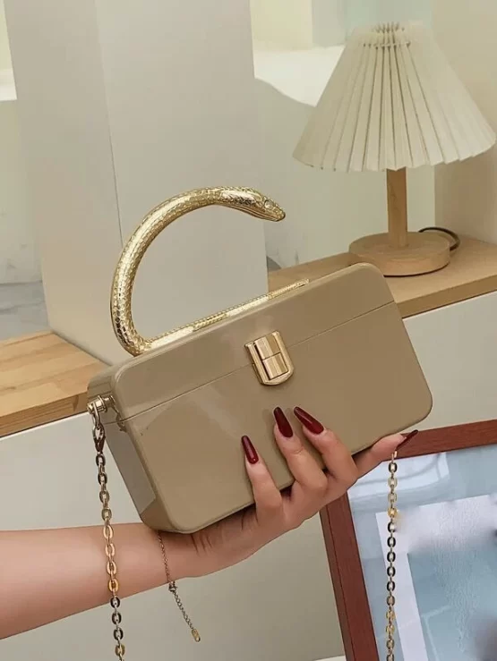 Mini Metal Handle Box Bag With Chain Strap