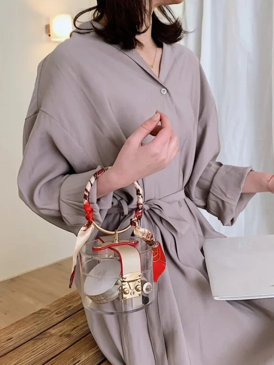 Glamorous Mini Twilly Scarf Decor Clear Bucket Bag