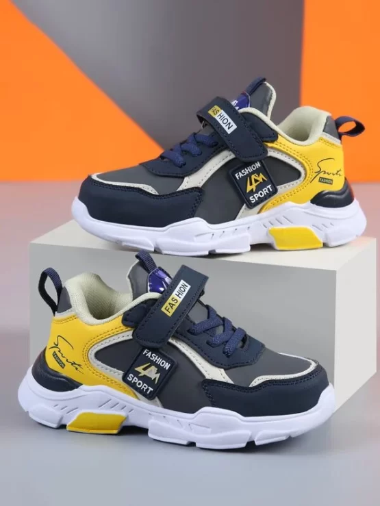 Boys Color Block Hook-and-loop Fastener Strap Sneakers