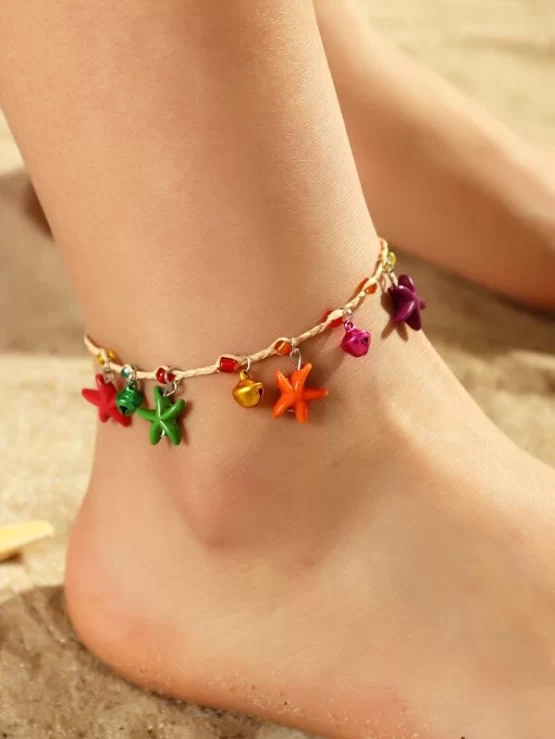 Fashionable Starfish and Bell Charm Anklet