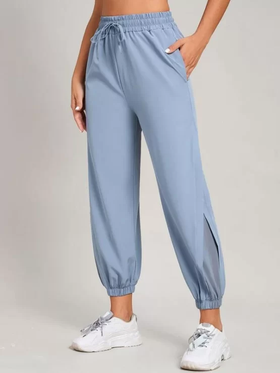 Drawstring Slant Pocket Carrot Sports Waist Pants