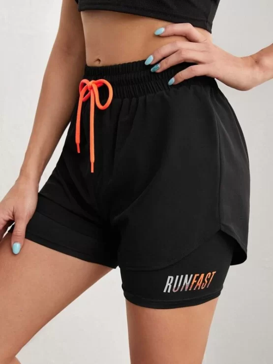 Breathable Letter Graphic 2 In 1 Sports Shorts