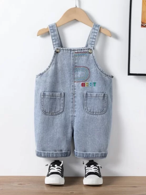 Baby Letter Embroidery Pocket Patched Denim Romper