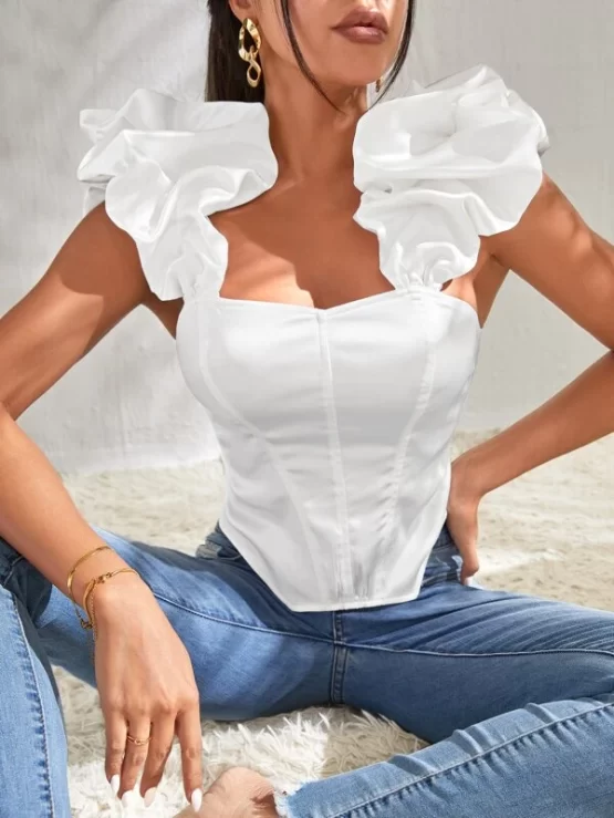 Exaggerate Ruffle Asymmetric Hem Crop Top