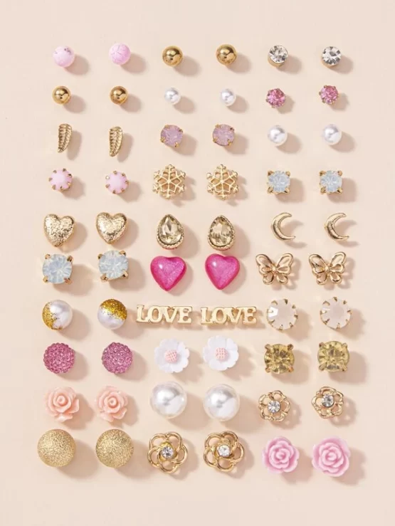 Thirty Pairs Multicolor Pearl Flower Stud Earrings