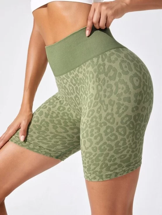 Leopard Print Wide Waistband Sports Shorts