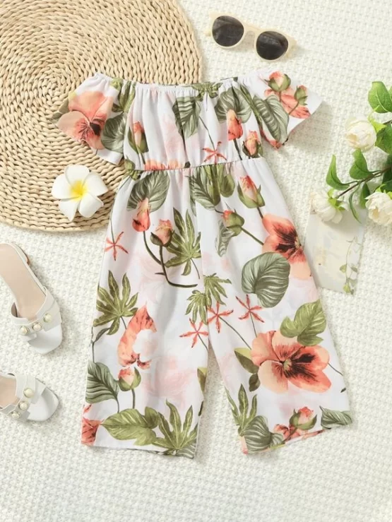 Baby Tropical Off Shoulder Print Jumpsuit