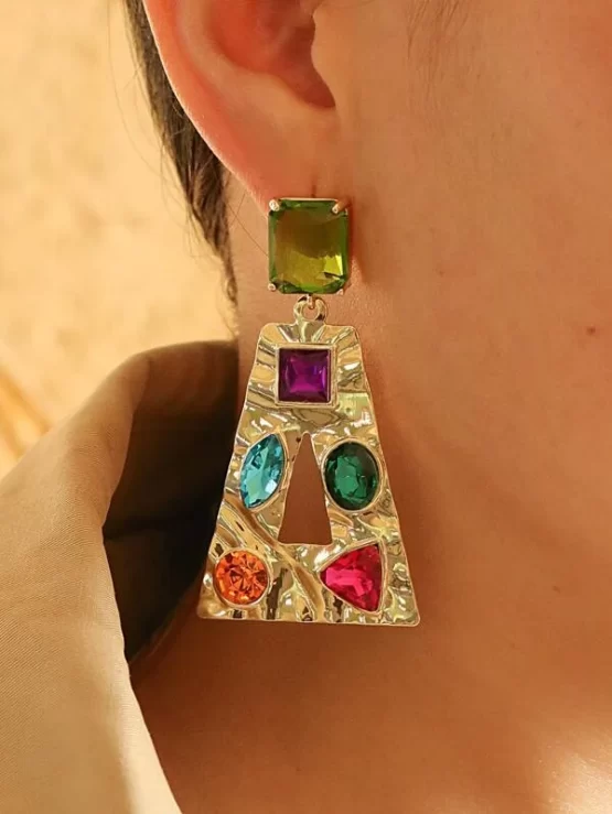 Rhinestone Decor Geometric Drop Earrings