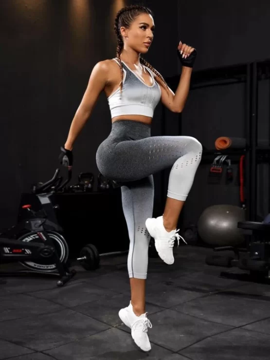 Seamless Softness Ombre Hollow Out Contrast Binding Sports Set
