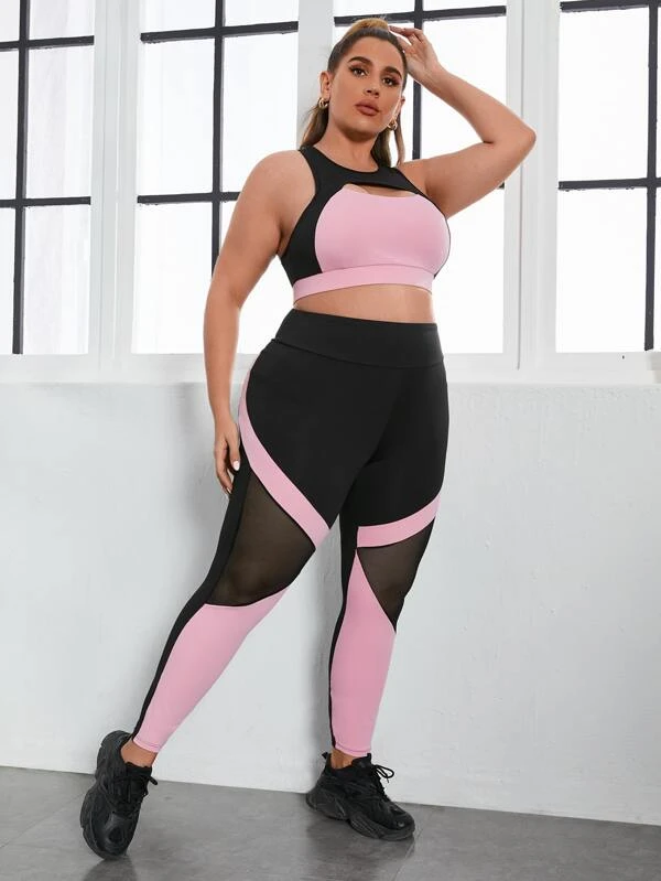 Cutout Contrast Mesh Sports Set